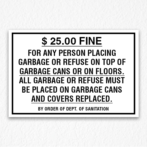 Sanitation Garbage Sign Black Text