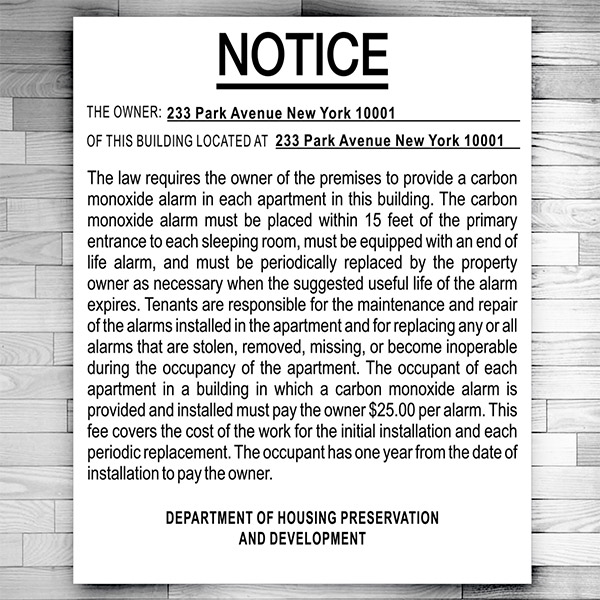 Carbon monoxide detector sign