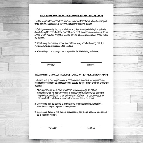 Gas leak notice sign