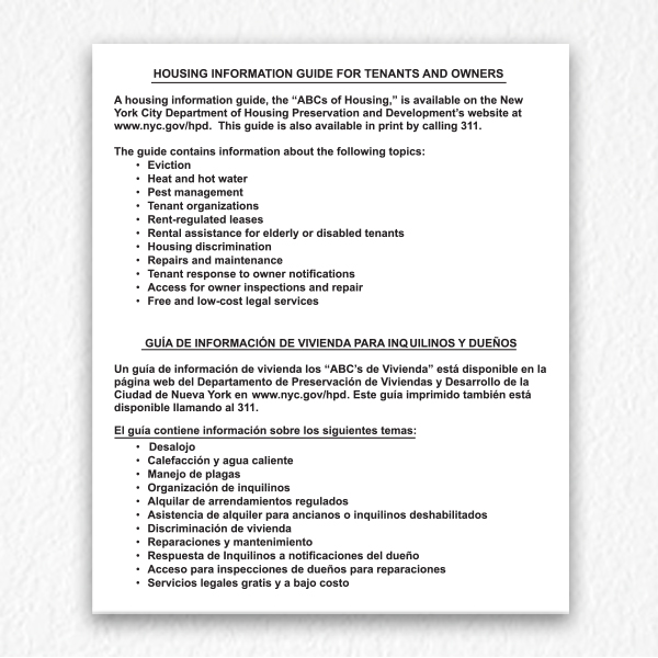 Housing Information Guide Sign for Tenant and Owner