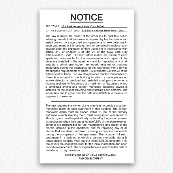 Smoke Detectors & Carbon Monoxide Notice NYC
