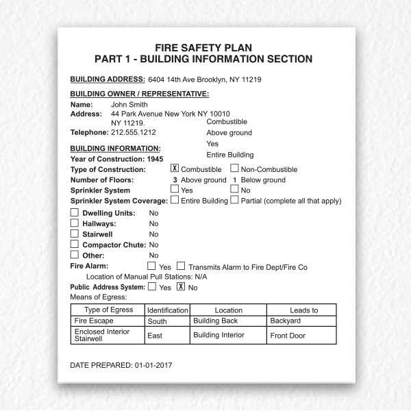 Building Fire Safety Plan Sign in Black Text
