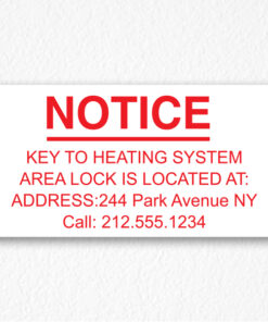 Key to Heating System Information Sign NYC in Red text