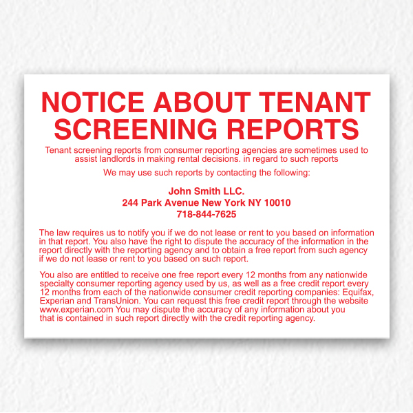 Notice About Tenant Screening Reports in Red Text