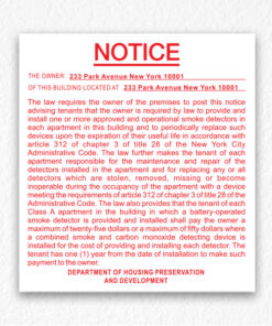 Building Smoke Detectors Notice NYC in Red Text