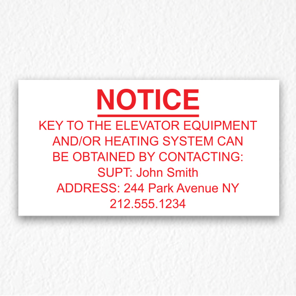 Key to the Elevator Notice NYC in Red text