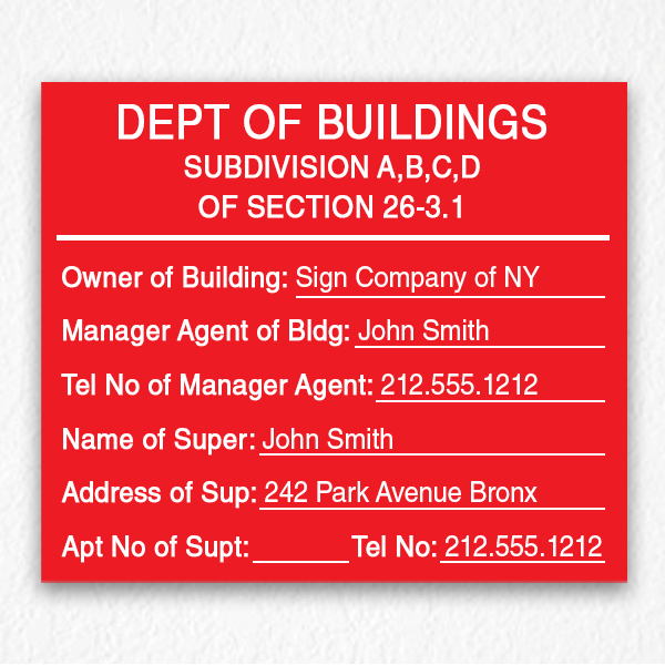 Department of Building Sign in Red