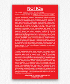 Smoke Detectors & Carbon Monoxide Notice NYC in Red