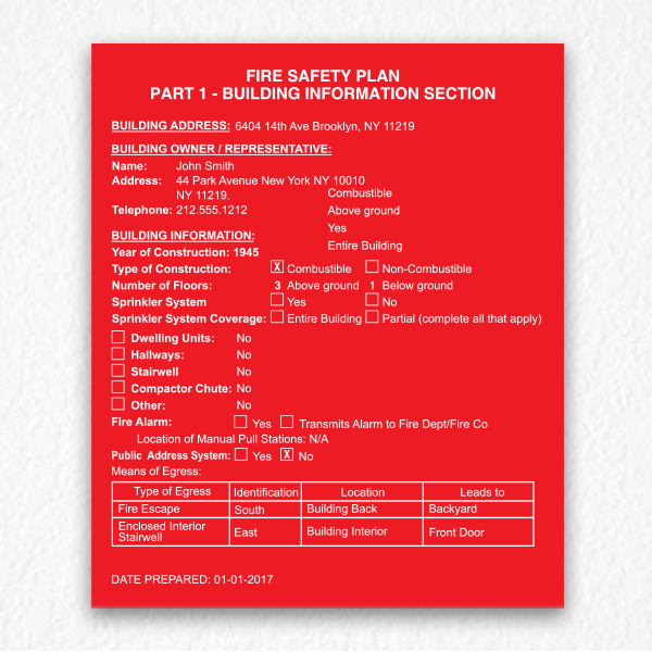 Building Fire Safety Plan Sign in Red