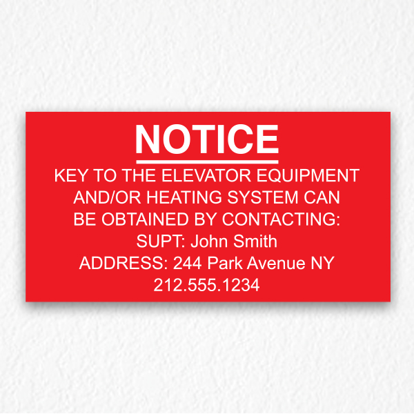 Key to the Elevator Notice NYC in Red