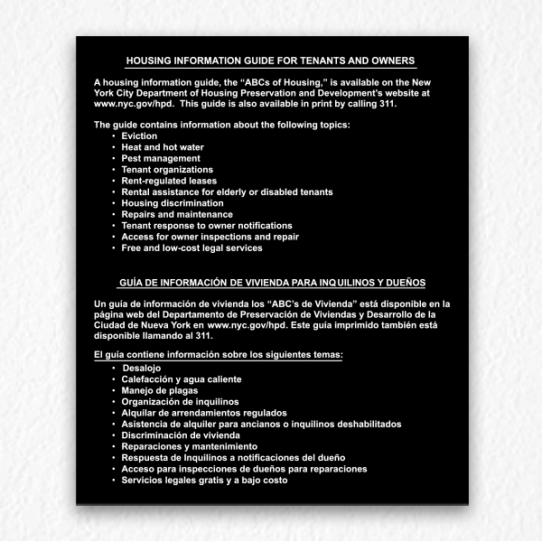 Housing Information Guide Sign for Tenant and Owner in Black