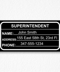 Building Superintendent Sign NYC in Black