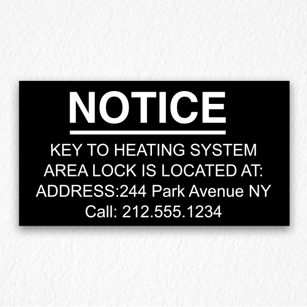 Key to Heating System Information Sign NYC in Black