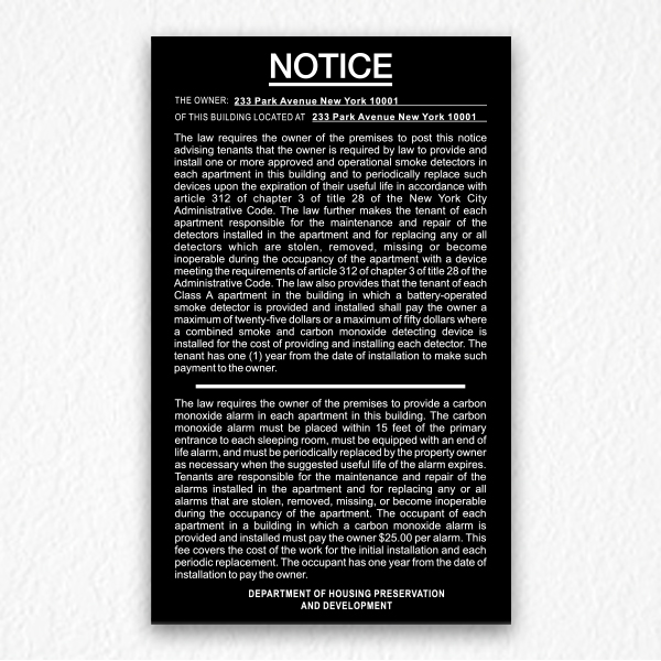 Smoke Detectors & Carbon Monoxide Notice NYC in Black