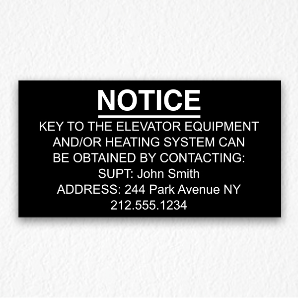 Key to the Elevator Notice NYC in Black