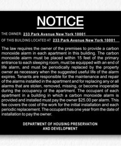 Carbon Monoxide Alarm Notice NYC in Black