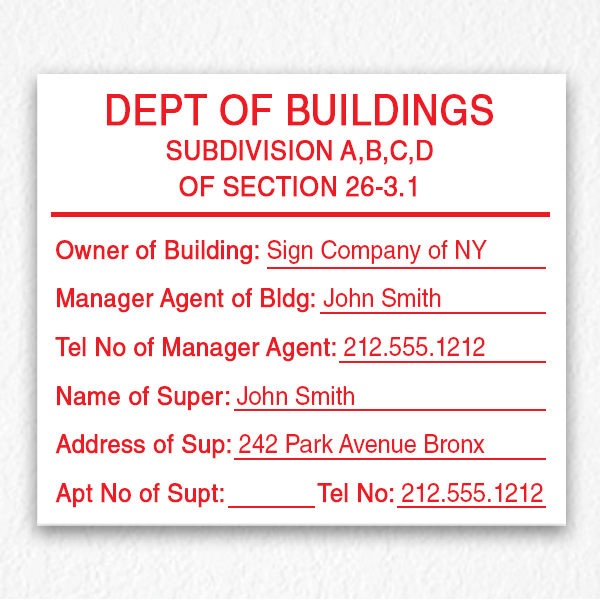 Department of Building Sign in Red Text