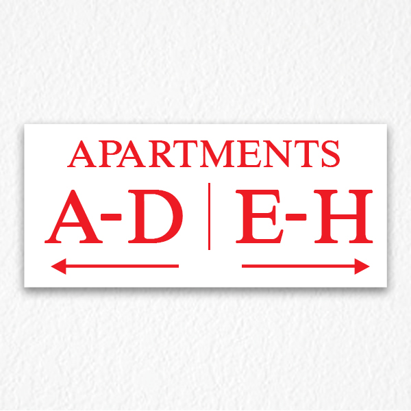 Apartment Number Directional Sign in Red Text