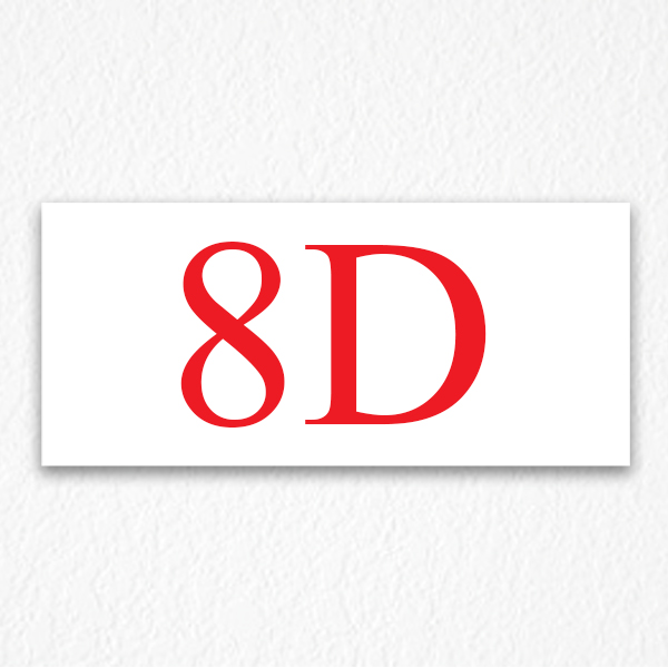 Apartment Door Number Sign in Red text