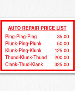 Business Pricing List Sign in Red Text