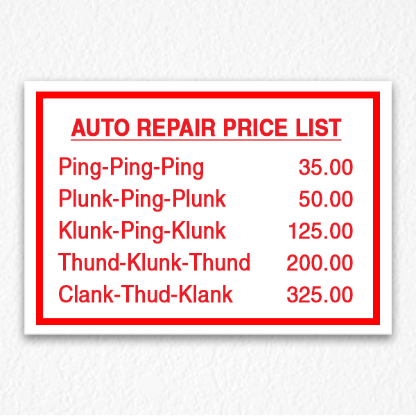 Business Pricing List Sign in Red Text