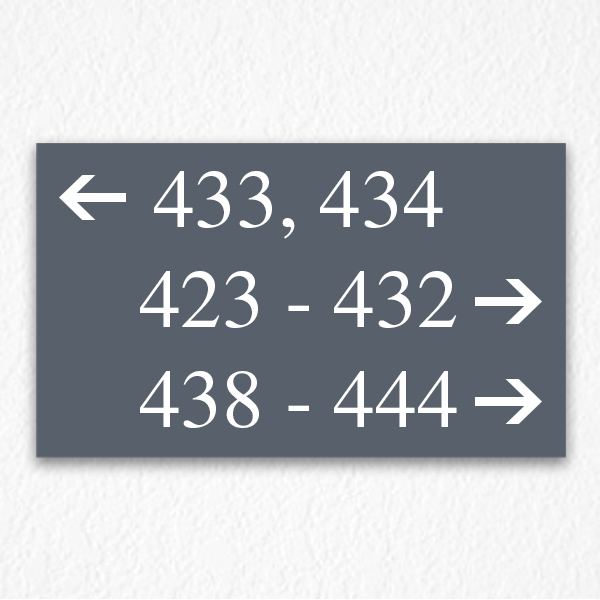 Directional Room Number Sign in Gray