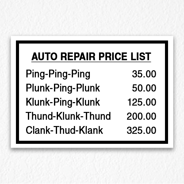 Business Pricing List Sign