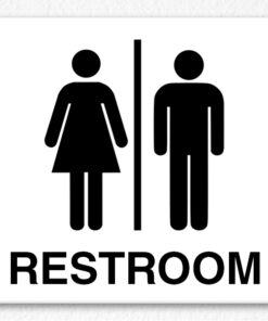 Men and Women Common Restroom Sign in Black Text