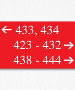 Directional Room Number Sign in Red