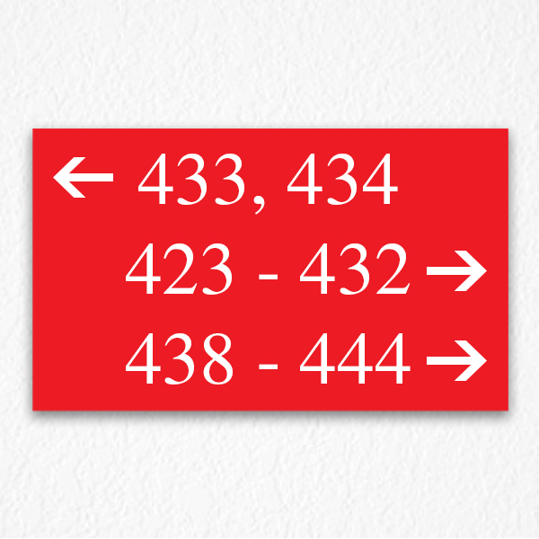 Directional Room Number Sign in Red