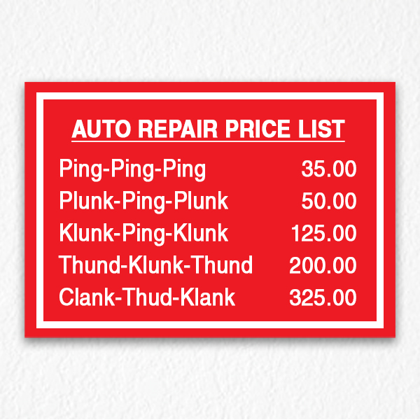 Business Pricing List Sign on Red
