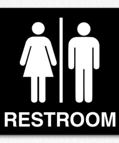 Men and Women Common Restroom Sign on Black