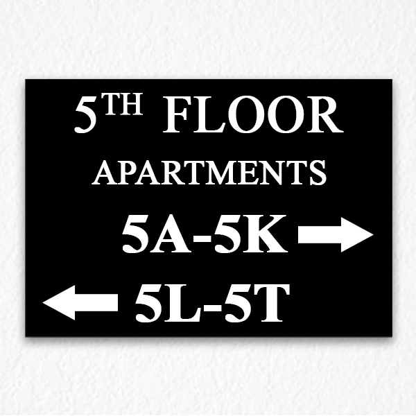 Floor Number and Apartment Directional Sign in Black