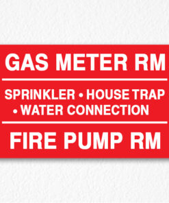 Gas Meter and Water Connection Room Sign on Red