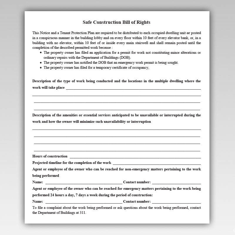 HPD Safe Construction Bill of Rights notice