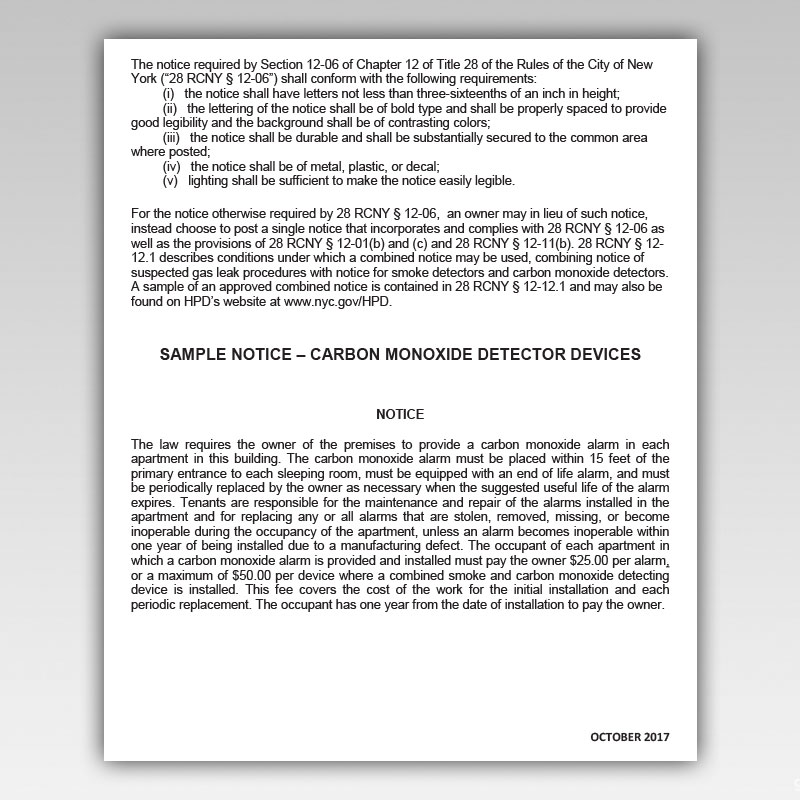 HPD carbon monoxide detector notice