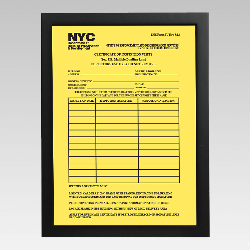 HPD certificate of inspection visits