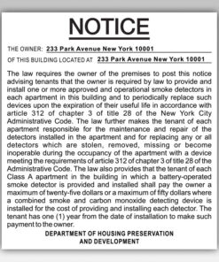 HPD Building Smoke Detector Notice
