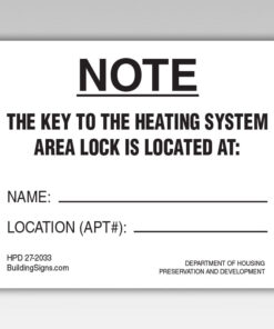 HPD key to the heating system sign